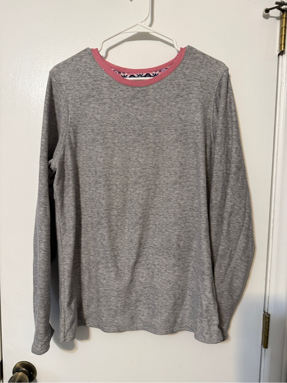 Women's Long Sleeve Gray Pajama Top with Pink Trim
